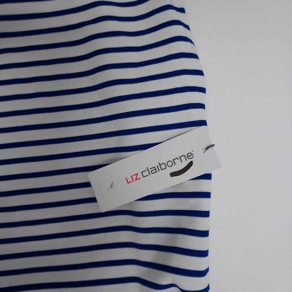 New Vintage Liz Clairnorne Nautical Navy Stripe Layering Shirt Sz Medium - Picture 4 of 5